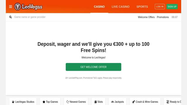 LeoVegas casino screenshot
